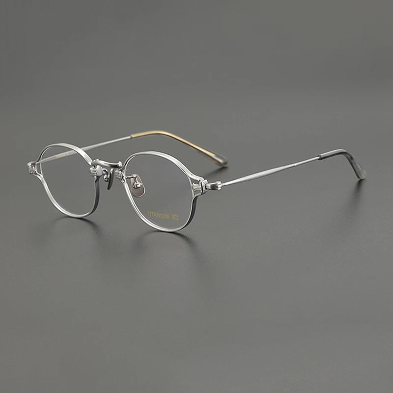 Gatenac Unisex Full Rim Round Small Titanium Eyeglasses Gxyj1199 Full Rim Gatenac Silver  