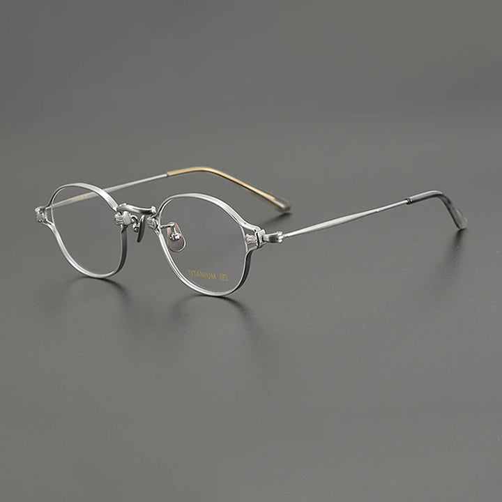 Gatenac Unisex Full Rim Round Small Titanium Eyeglasses Gxyj1199 Full Rim Gatenac Silver  