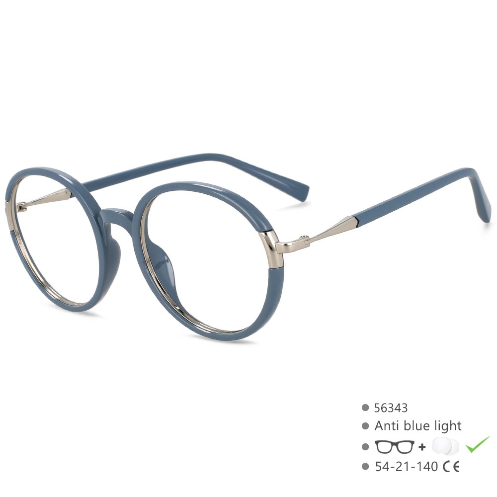 CCspace Women's Full Rim Round Tr 90 Alloy Eyeglasses 56343 Full Rim CCspace Blue  