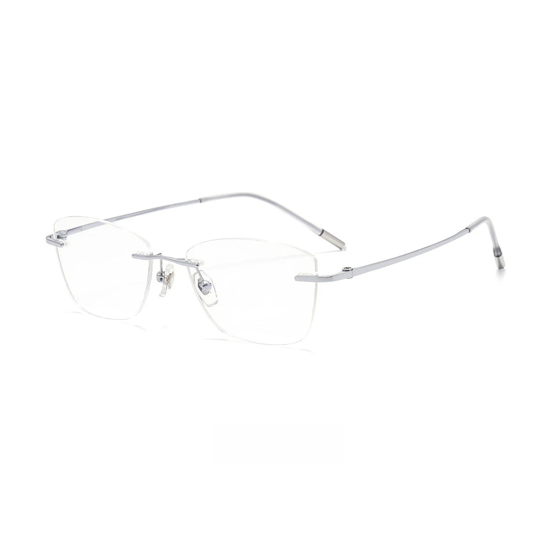 Yimaruili Women's Rimless Cat Eye Polygon Titanium Eyeglasses 41022 Rimless Yimaruili Eyeglasses Silver