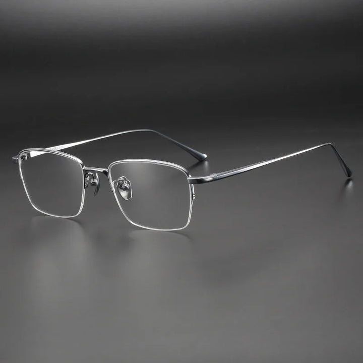 Muzz Men's Semi Rim Square Titanium Men Eyeglasses 10134 Semi Rim Muzz Silver  