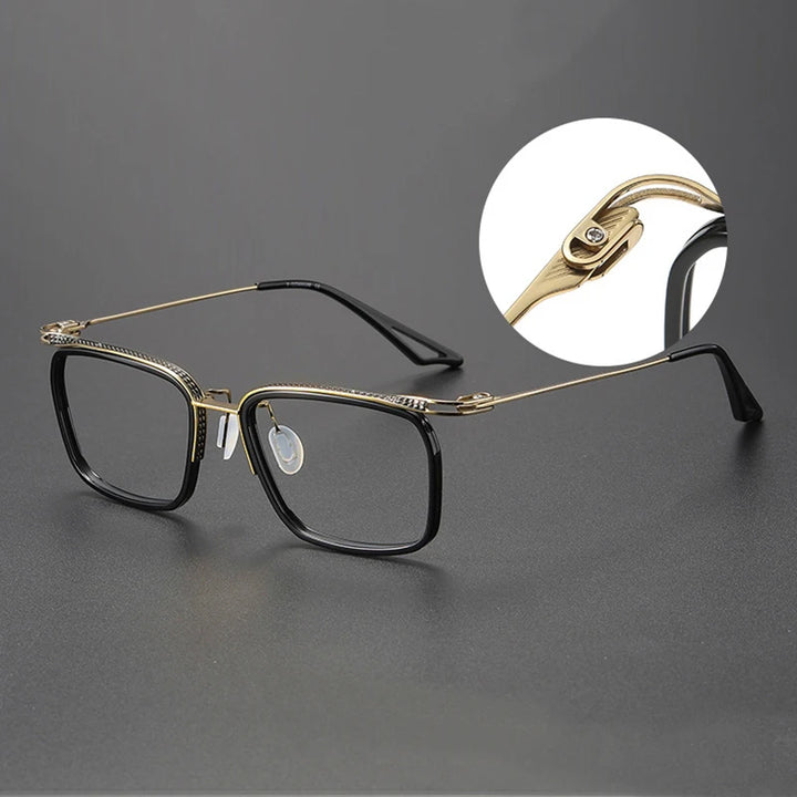 Black Mask Unisex Full Rim Square Titanium Acetate Eyeglasses H8086 Full Rim Black Mask   