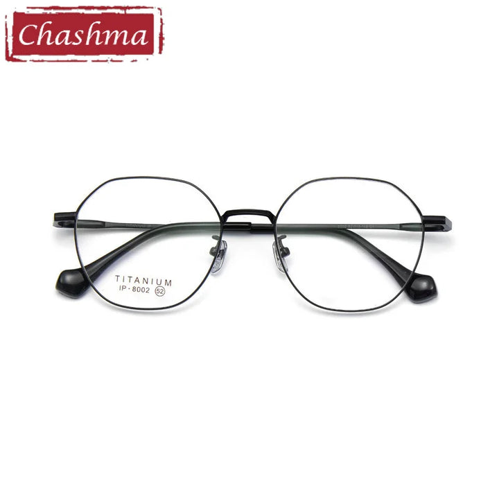 Chashma Ottica Unisex Full Rim Hexagon Titanium Eyeglasses 8002 Full Rim Chashma Ottica Black  