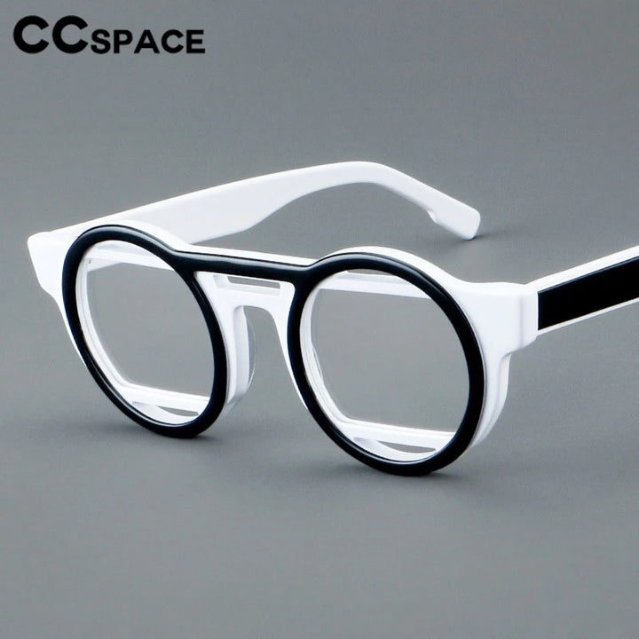 CCspace Unisex Full Rim Round Acetate Double Bridge Eyeglasses 301737 Full Rim CCspace   