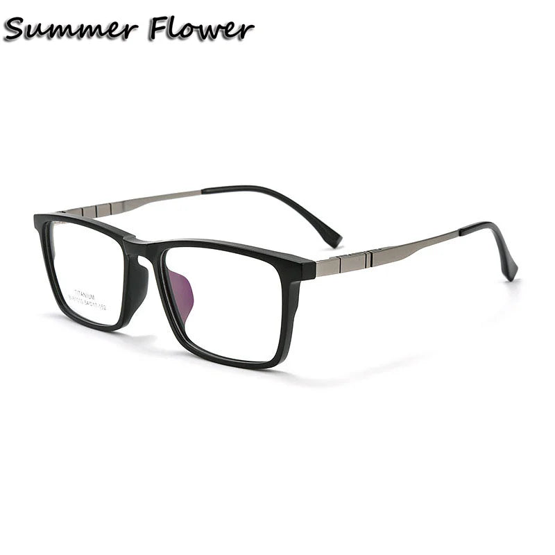 Summer Flower Unisex Full Rim Square Tr 90 Titanium Eyeglasses 61010 Full Rim Summer Flower Black Gray