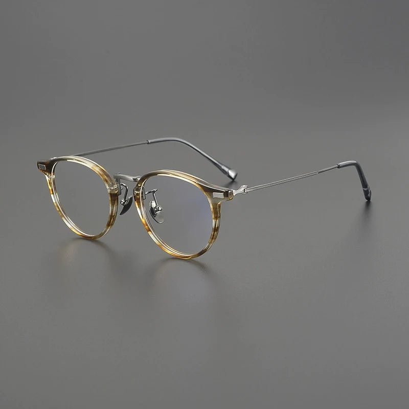 Gatenac Unisex Full Rim Round Acetate Titanium Eyeglasses G8001