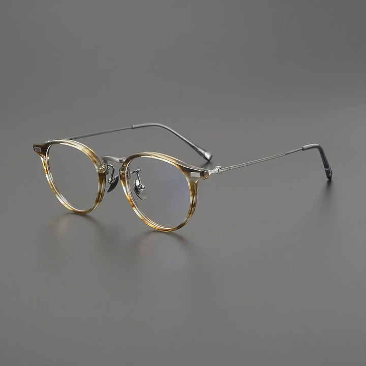 Gatenac Unisex Full Rim Round Acetate Titanium Eyeglasses G8001