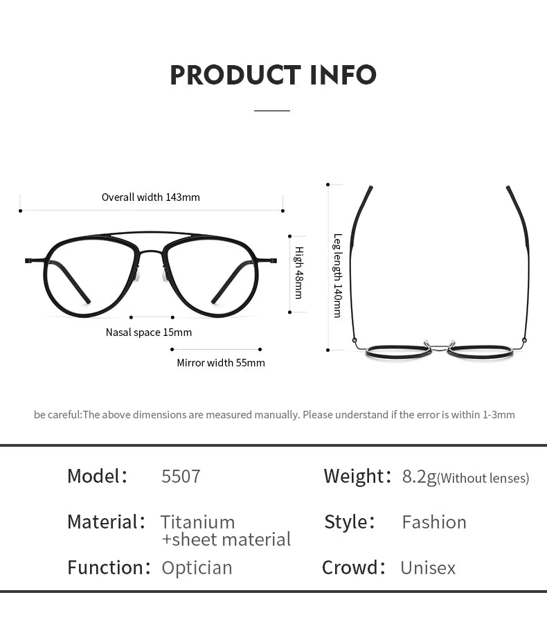 Muzz Unisex Full Rim Oval Double Bridge Titanium Acetate Eyeglasses 45507