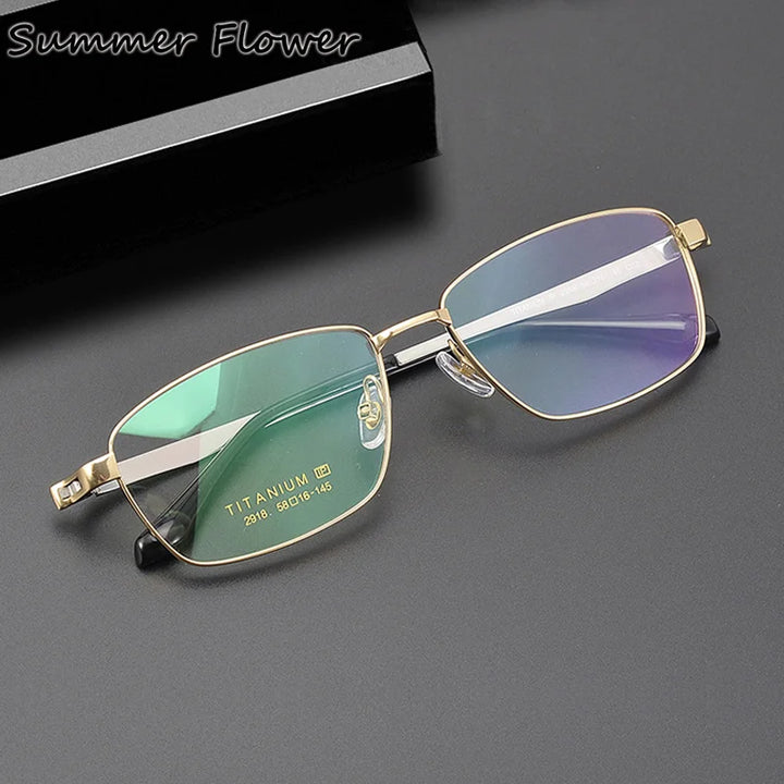 Summer Flower Men's Full Rim Big Polygon Square Titanium Eyeglasses 82918 Full Rim Summer Flower