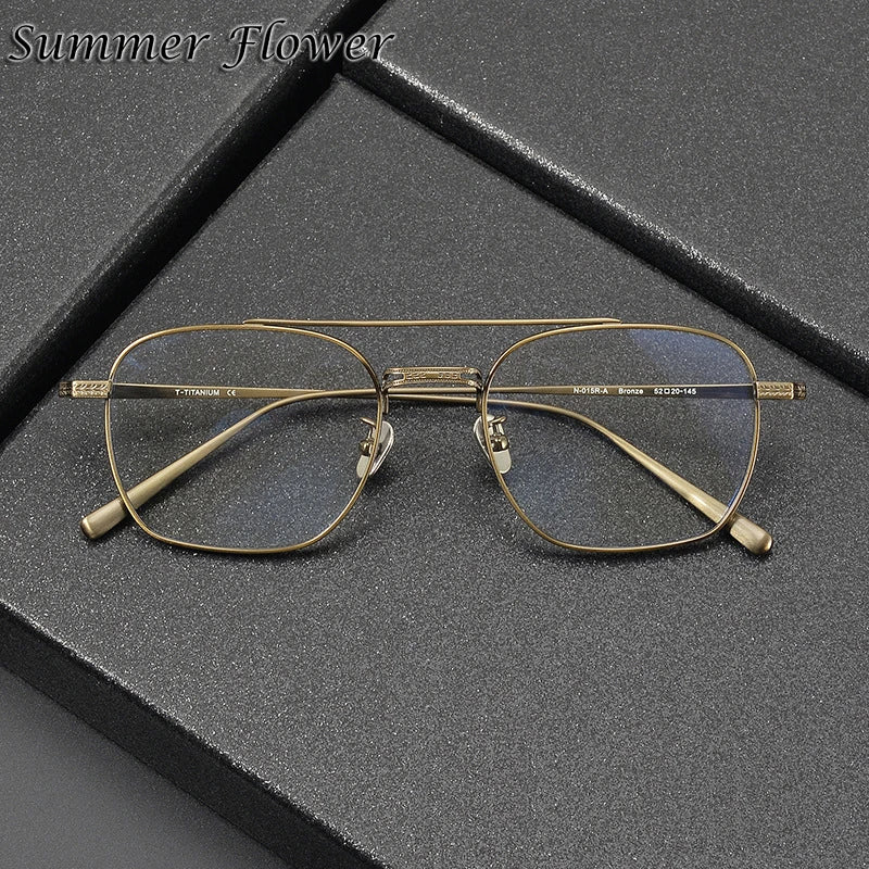 Summer Flower Men's Full Rim Square Double Bridge Titanium Eyeglasses 777115