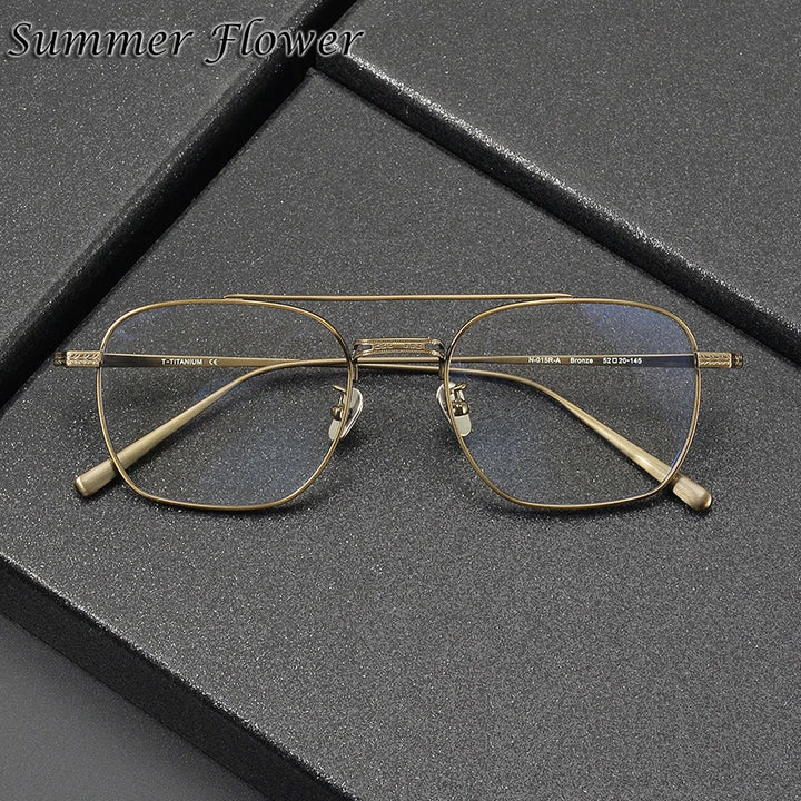 Summer Flower Men's Full Rim Square Double Bridge Titanium Eyeglasses 777115
