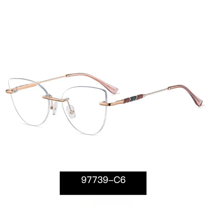 Momoja Women's Rimless Oval Cat Eye Alloy Eyeglasses 97739
