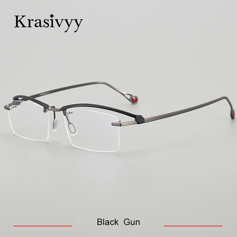 Krasivyy Women's Semi Rim Square Titanium Eyeglasses 90208 Semi Rim Krasivyy Black Gun