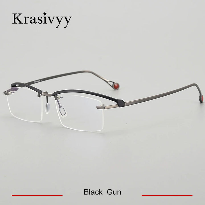 Krasivyy Women's Semi Rim Square Titanium Eyeglasses 90208 Semi Rim Krasivyy Black Gun