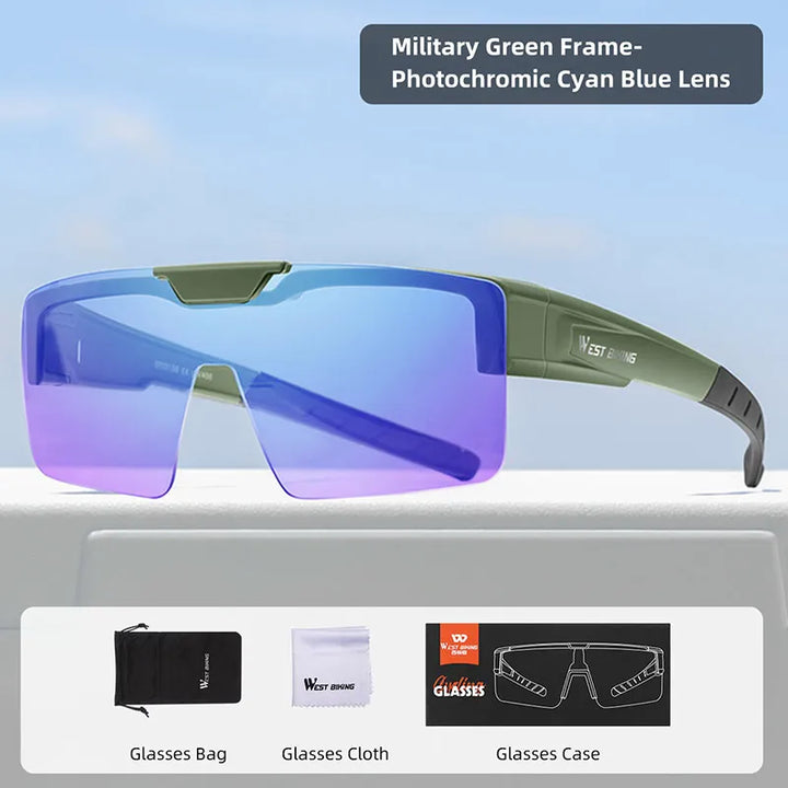 West Biking Unisex Semi Rim Square Flip Up Over Frame Polycarbonate Sunglasses 950703