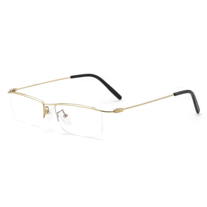 Hdcrafter Unisex Semi Rim Browline Square Titanium Eyeglasses 6688 Semi Rim Hdcrafter Eyeglasses Gold  