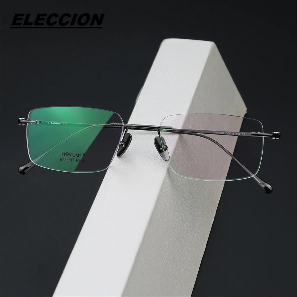 Eleccion Unisex Rimless Square Screwless Titanium Eyeglasses 41609