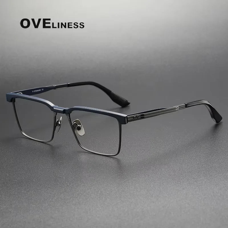 Oveliness Unisex Full Rim Square Titanium Acetate Eyeglasses 43137 Full Rim Oveliness blue gun