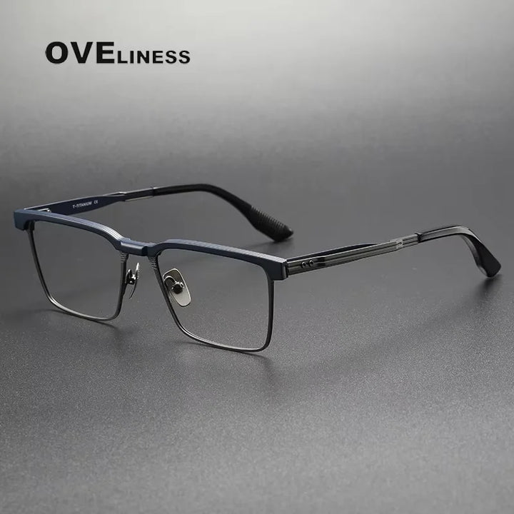 Oveliness Unisex Full Rim Square Titanium Acetate Eyeglasses 43137 Full Rim Oveliness blue gun