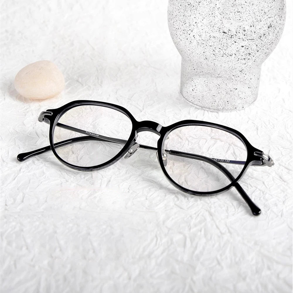 Black Mask Unisex Full Rim Flat Top Oval Titanium Acetate Eyeglasses 19834