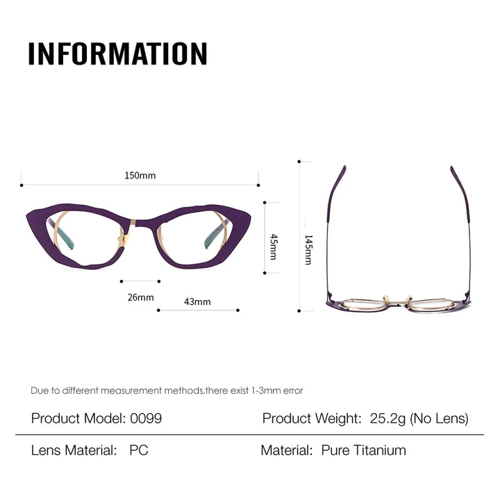 Muzz 0099 women's cat eye pure titanium prescription eyeglasses — view 2