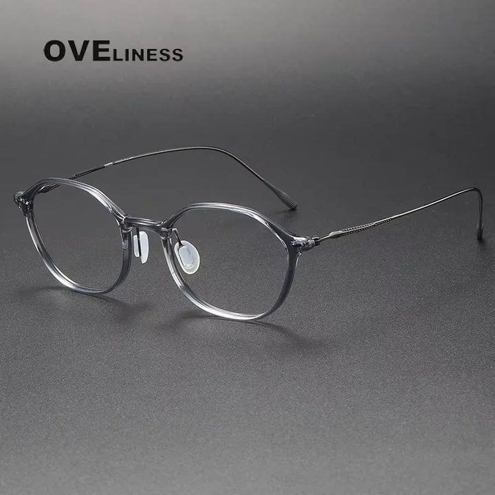 Oveliness Women's Full Rim Oval Square Titanium Acetate Eyeglasses 4651 Full Rim Oveliness grey gun  