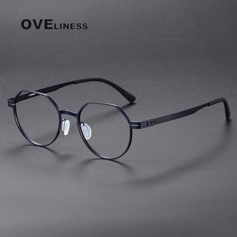 Oveliness Unisex Full Rim Flat Top Round Screwless Titanium Eyeglasses 80992 Full Rim Oveliness blue  