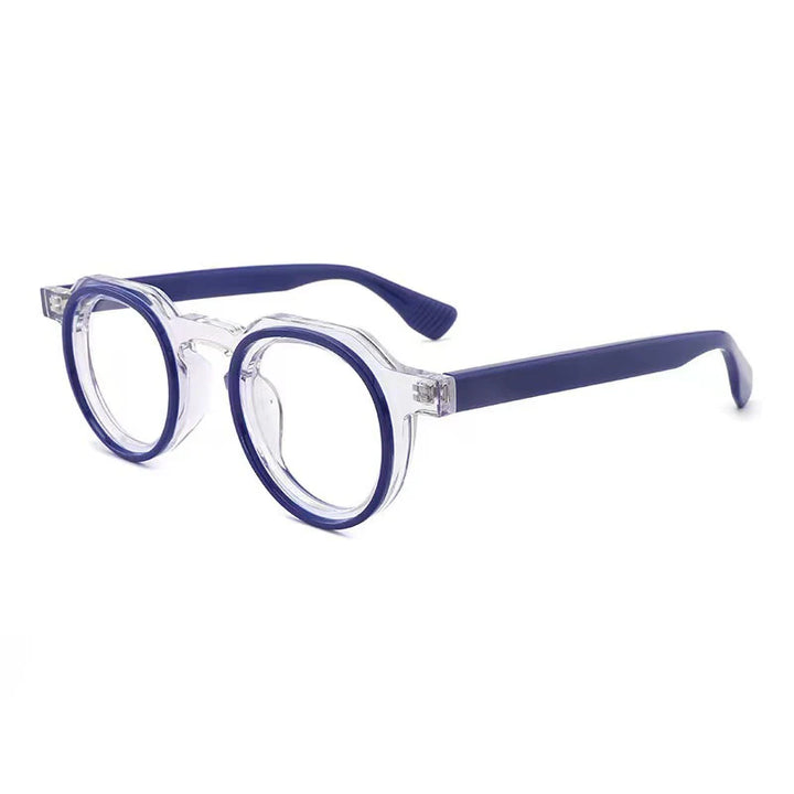 Hewei Unisex Full Rim Flat Top Round Acetate Eyeglasses 2294 Full Rim Hewei blue  