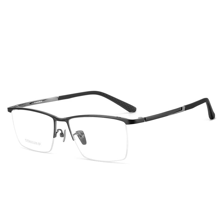 Yimaruili Men's Semi Rim Brow Line Square Titanium Eyeglasses 78103