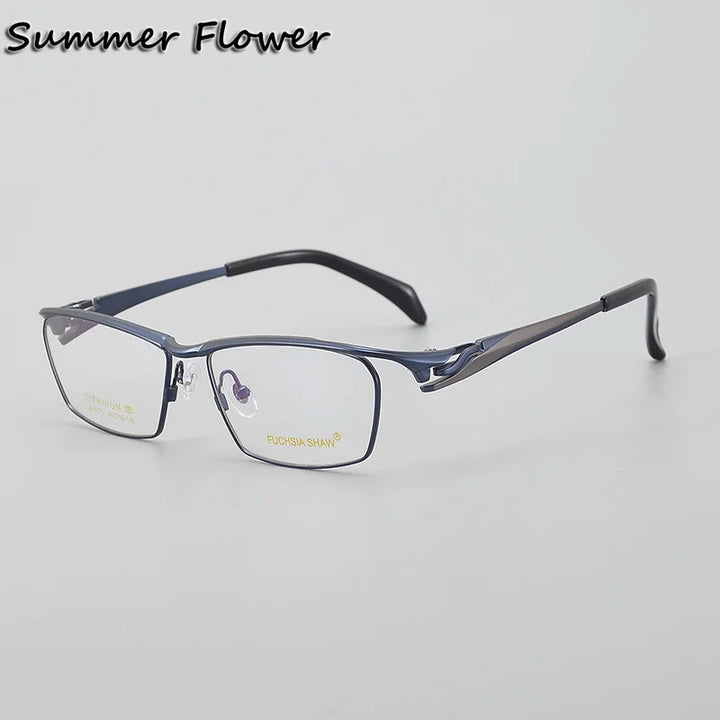 Summer Flower Unisex Full Rim Square Titanium Eyeglasses 86175 Full Rim Summer Flower Blue Gray