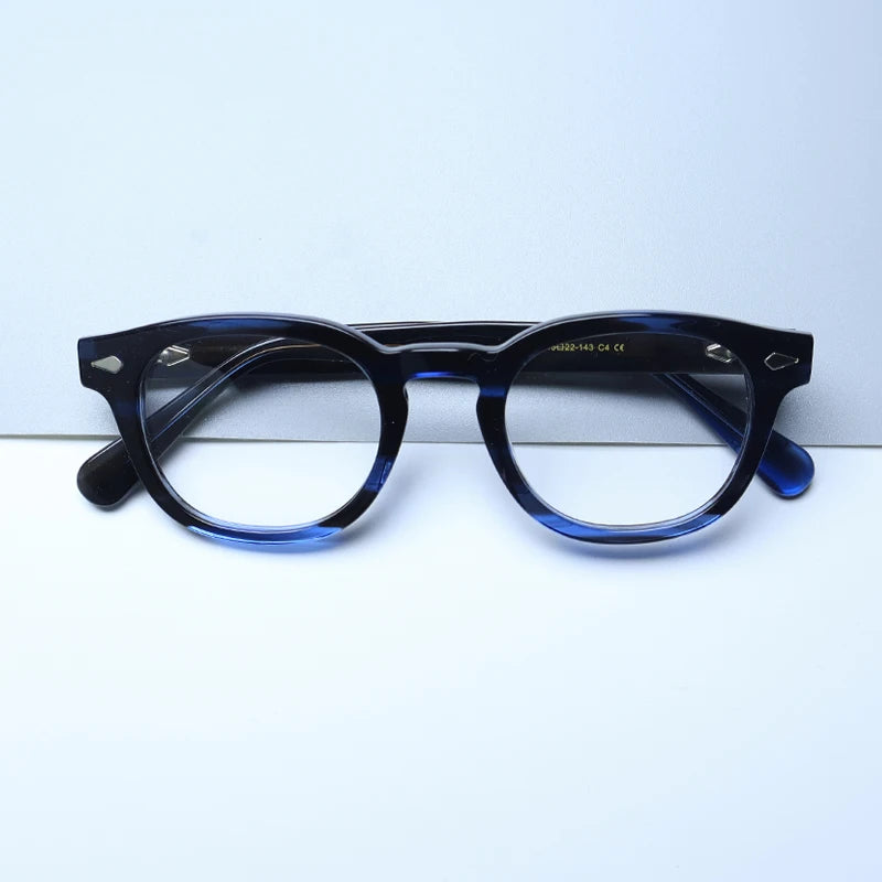 Gatenac Unisex Full Rim Round Acetate Eyeglasses Polarized Clip On Sunglasses 1145  FuzWeb  Striped Blue  