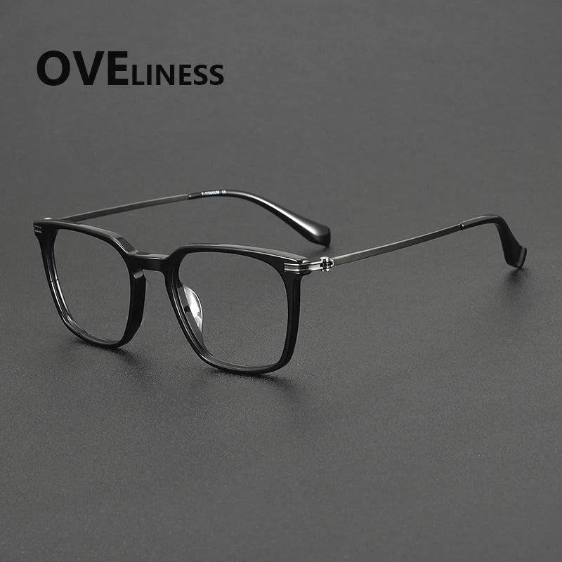Oveliness Unisex Full Rim Oval Square Acetate Titanium Eyeglasses 90011