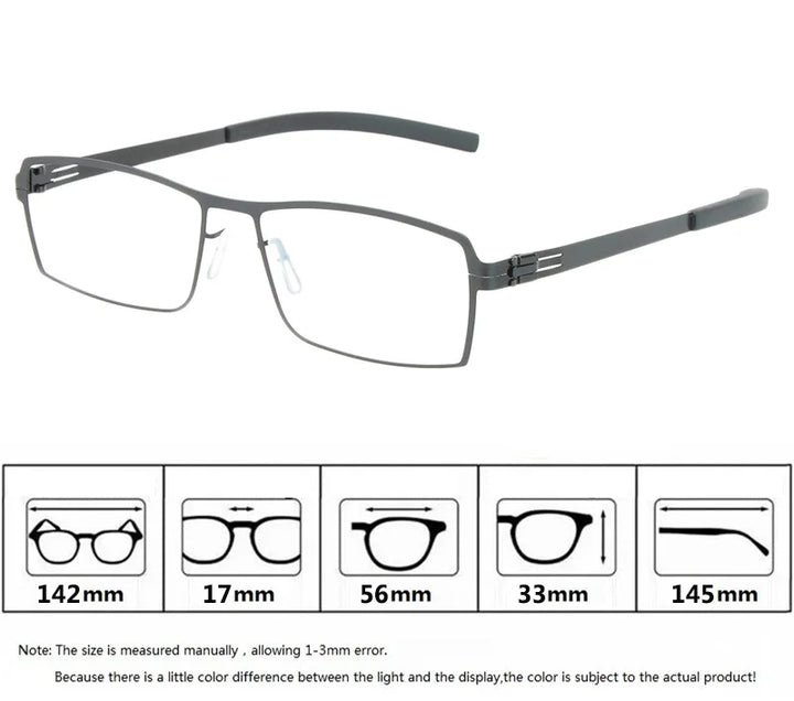 Aimee Men‘s Full Rim Square Screwless Stainless Steel Eyeglasses 50851
