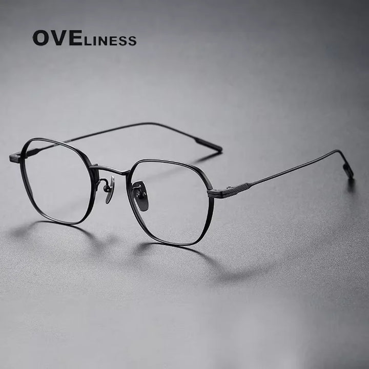 Oveliness Women's Full Rim Flat Top Polygon Titanium Eyeglasses 84848 Full Rim Oveliness black