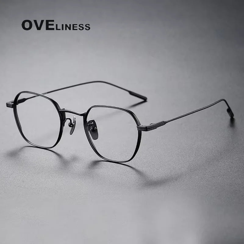 Oveliness Women's Full Rim Polygon Oval Titanium Eyeglasses 80808 Full Rim Oveliness black