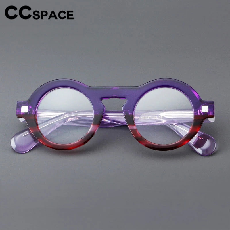 CCspace Unisex Full Rim Round Thick Acetate Eyeglasses 301598 Full Rim CCspace   