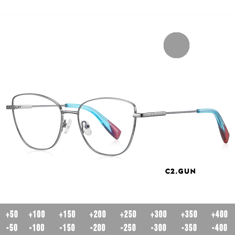 Kansept Women's Full Rim Cat Eye Alloy Reading Glasses 3032 Reading Glasses Kansept 3032C2 +350 