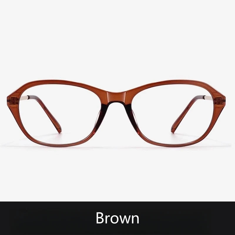 Yimaruili Women's Full Rim Square Cat Eye Acetate Alloy Eyeglasses 94053 Full Rim Yimaruili Eyeglasses Brown