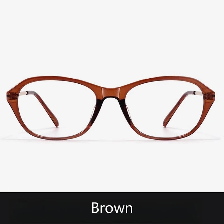 Yimaruili Women's Full Rim Square Cat Eye Acetate Alloy Eyeglasses 94053 Full Rim Yimaruili Eyeglasses Brown