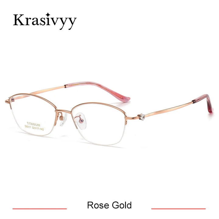 Krasivyy Women's Semi Rim Oval Square Titanium Eyeglasses 6017 Semi Rim Krasivyy Rose Gold  