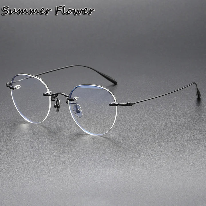 Summer Flower Women's Rimless Round Square Titanium Eyeglasses 842611 Rimless Summer Flower Black