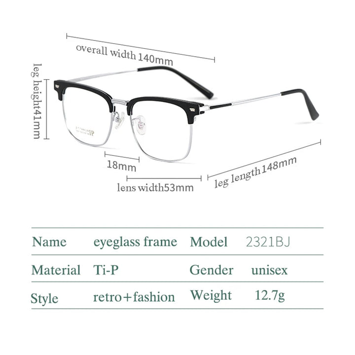 Hotochki Men's Full Rim Square Titanium Eyeglasses Bj2321 Full Rim Hotochki   