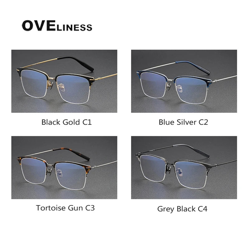 Oveliness Unisex Semi Rim Square Acetate Titanium Eyeglasses 80990 Semi Rim Oveliness   