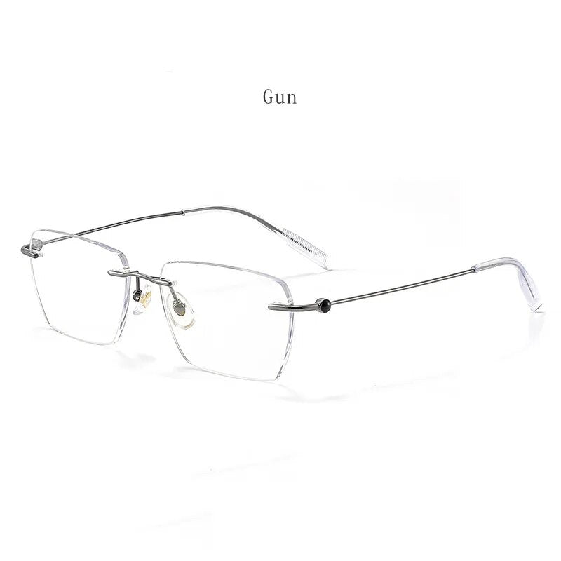 Hdcrafter Unisex Rimless Square Titanium Eyeglasses 71327 Rimless Hdcrafter Eyeglasses Gun  