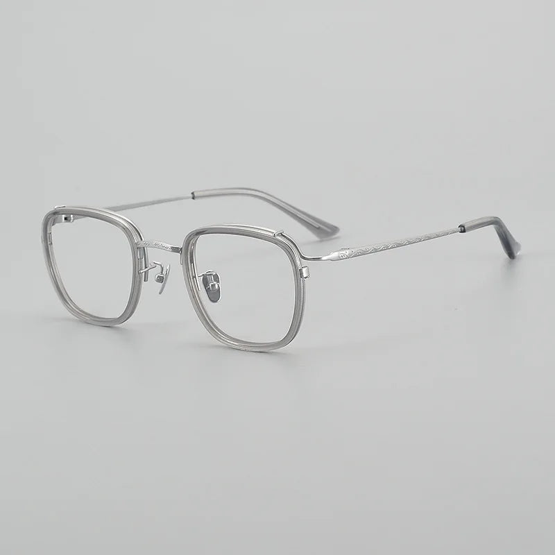 Black Mask Unisex Full Rim Square Titanium Acetate Eyeglasses 6015 Full Rim Black Mask Gray-Silver  