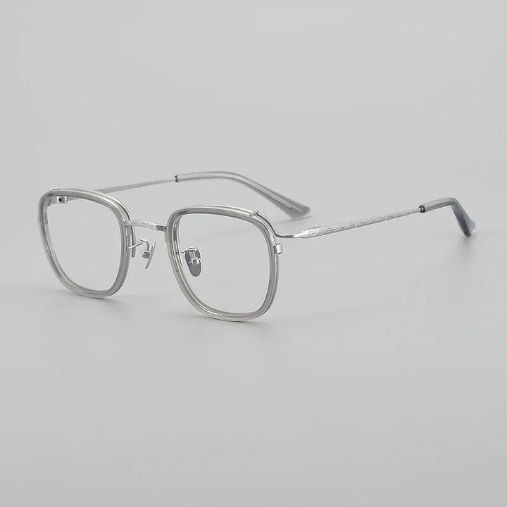 Black Mask Unisex Full Rim Square Titanium Acetate Eyeglasses 6015 Full Rim Black Mask Gray-Silver  