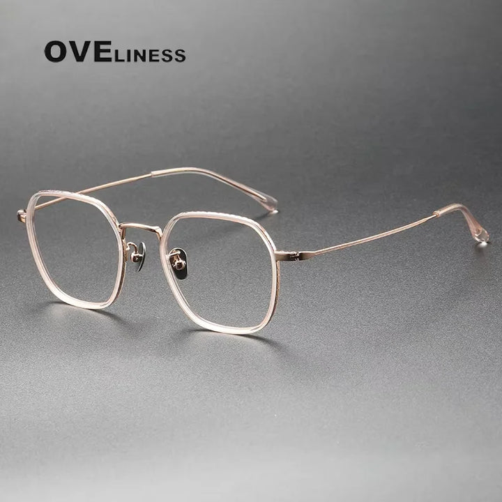 Oveliness Unisex Full Rim Square Titanium Acetate Eyeglasses 8505 Full Rim Oveliness pink rose gold  