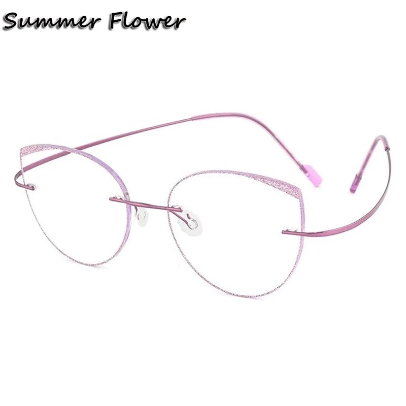 Summer Flower Women's Rimless Round Cat Eye Titanium Eyeglasses 696074