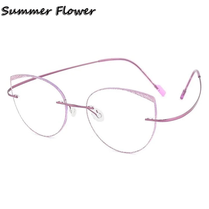 Summer Flower Women's Rimless Round Cat Eye Titanium Eyeglasses 696074