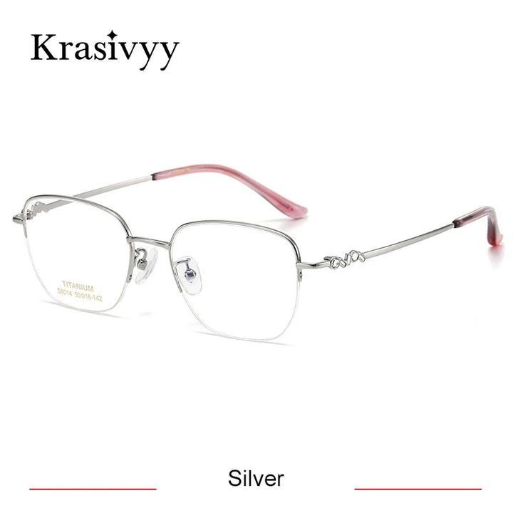 Krasivyy Women's Semi Rim Oval Square Titanium Eyeglasses 6014 Semi Rim Krasivyy Silver  